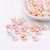 glasparels, 8mm diameter, mix van pastel wit - beige - roos - oranje, 100 stuks