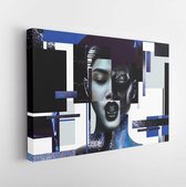 Art corporel, maquillage, concept. Composition de portraits de femmes avec art corporel noir et bleu - Toile d' Art moderne - Horizontal - 1340815754 - 40 * 30 Horizontal