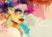 Onlinecanvas - Schilderij - Woman Face. Hand-painted Fashion Illustration Art Horizontal Horizontal - Multicolor - 30 X 40 Cm