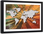 Foto in frame , Wereld op gekleurde stralen , 120x80cm , beige groen geel , wanddecoratie