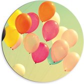 Dibond Wandcirkel - Groep Gekleurde Ballonnen - 60x60cm Foto op Aluminium Wandcirkel (met ophangsysteem)