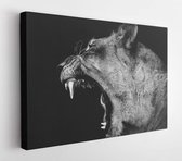 Onlinecanvas - Schilderij - B&w Lion Yawning Art Horizontal Horizontal - Multicolor - 30 X 40 Cm
