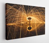 Long exposure image of steel wool photography, light painting in the night at the lake. Soft focus due to long exposure - Modern Art Canvas - Horizontal - 763551355 - 40*30 Horizon