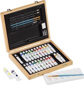 Relaxdays houten tekendoos - aquarelverf - tekenkoffer - tekenset - tekenkist - beginners
