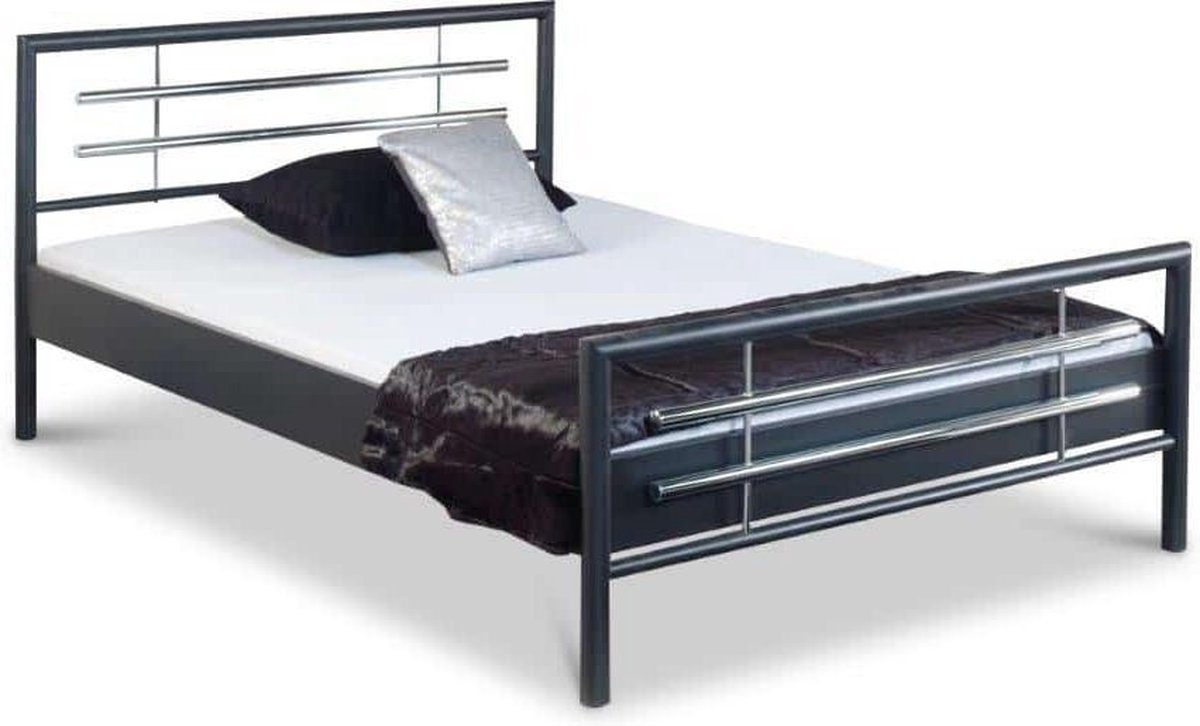 Bed Box Wonen - Holly metalen bed - Antraciet/Chroom - 140x220