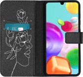 iMoshion Design Softcase Book Case Samsung Galaxy A41 hoesje - Woman Flower Black