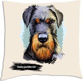 Sierkussen - Duitse Jachtterriër - Wit - 45 Cm X 45 Cm