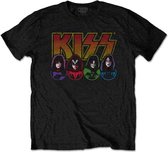 Kiss Heren Tshirt -S- Logo, Faces And Icons Zwart