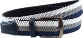 Landley Elastische Geweven Stretch Riem – Rekbaar Elastiek – Dames / Heren / Unisex – 3 Kleuren – Blauw/Grijs/Wit - Lengte totaal 140 cm / Riemmaat 125