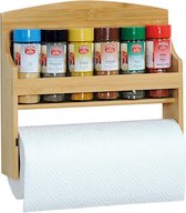 FSC® Wood Spice Rack & Kitchen Roll Holder - Wall / Wall Mount - 2in1 Cuisine Roll Holder & Spice Organizer INCL 6 Spice Pots
