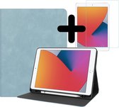 Luxe Lederen iPad 10.2 2019/2020 Hoes Book Case Hoesje En Screenprotector - Met Uitsparing Voor Apple Pencil - Licht Blauw