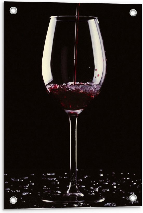 Tuinposter – Rode Wijn in Glas - 40x60cm Foto op Tuinposter  (wanddecoratie voor buiten en binnen)
