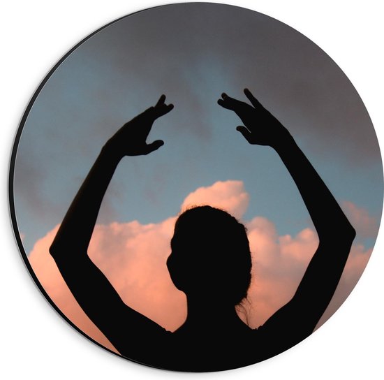 Dibond Wandcirkel - Silhouet Ballerina - 20x20cm Foto op Aluminium Wandcirkel (met ophangsysteem)