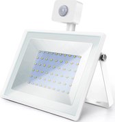 LED Bouwlamp 50 Watt met Sensor - LED Schijnwerper - Aigi Sunny - Natuurlijk Wit 4000K - Waterdicht IP65 - Mat Wit - Aluminium