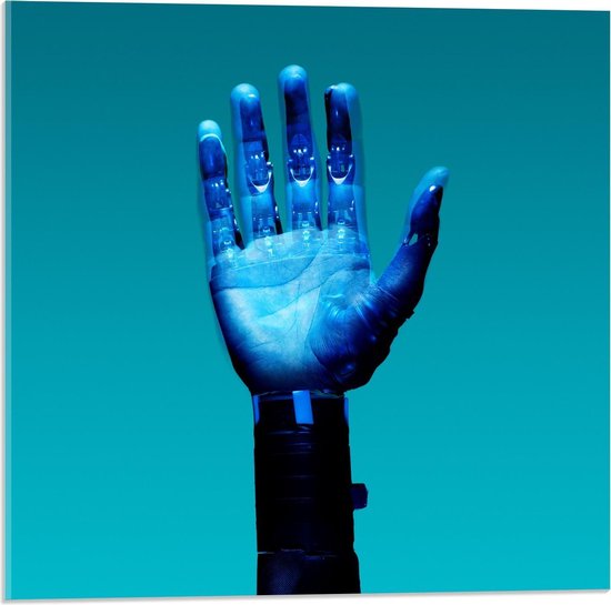 Acrylglas - Blauwe Hand - 50x50cm Foto op Acrylglas (Wanddecoratie op Acrylglas)