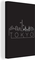 Skyline Tokyo blanc sur noir 60x90 cm - Tirage photo sur toile (Décoration murale salon / chambre) / World Cities Canvas Peintures