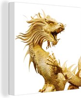 Canvas Schilderij Gouden standbeeld van een Chinese draak - 20x20 cm - Wanddecoratie