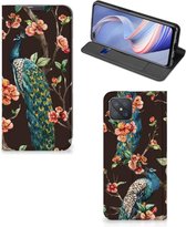 Stand Case OPPO Reno4 Z 5G Telefoonhoesje Pauw met Bloemen