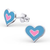 Aramat jewels ® - Zilveren kinder oorbellen hartje blauw roze 925 zilver 9mm x 8mm