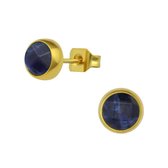 Aramat jewels ® - Zweerknopjes donker blauw sodaliet chirurgisch staal goudkleurig 6mm