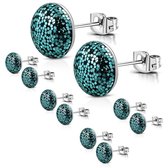 Aramat jewels ® - Ronde glitter oorbellen blauwgroen staal 8mm