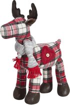 Kerstdecoratie Rendier / Moose, Hand Gefabriceerd, Textiel, Geblokt Rood-wit, Hoogte Ca. 37 Cm