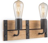 Home Sweet Home - Industriële Wandlamp Denton - Muurlamp gemaakt van hout - Antraciet - 35/11/13cm - wandlamp geschikt voor woonkamer, slaapkamer- geschikt voor E27 LED lichtbron