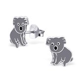 Aramat jewels ® - Kinder oorbellen koala 925 zilver grijs 9mm