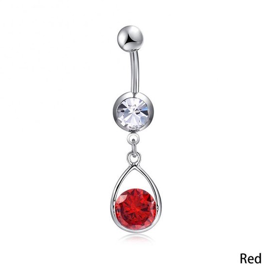 Navelpiercing met hanger rode zirkonia chirurgisch staal volwassenen dames