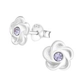 Aramat jewels ® - Kinder oorbellen bloem 925 zilver lila kristal 7mm