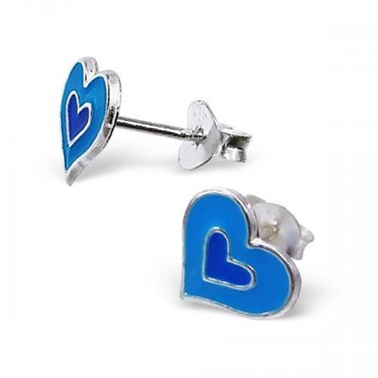 Aramat jewels ® - 925 sterling zilveren oorbellen hart blauw