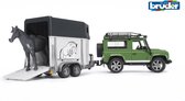 Bruder Land Rover Defender met Paardentrailer en Paard - Groen