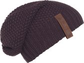 Knit Factory Coco Gebreide Muts Heren & Dames - Sloppy Beanie hat - Aubergine - Warme paarse Wintermuts - Unisex - One Size