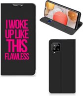 Bookcase met quotes Geschikt voor Samsung Galaxy A42 Smart Cover Woke Up