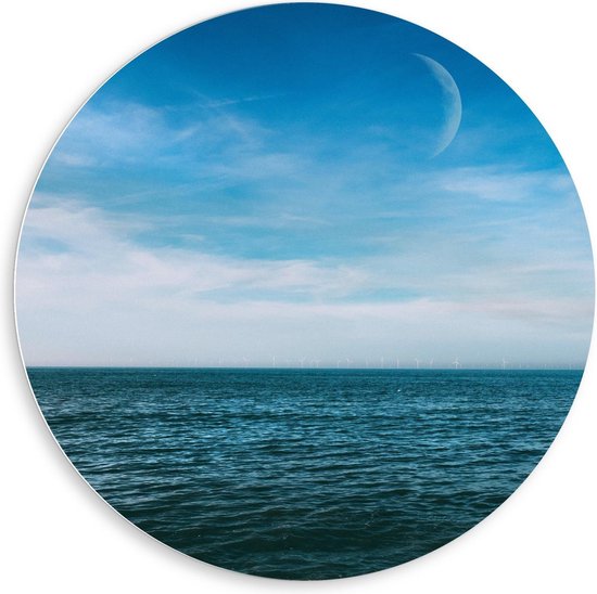 KuijsFotoprint Schilderij Maan Boven Zee overdag Wit En Blauw 