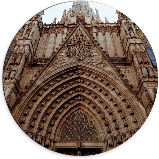Dibond Wandcirkel - Kathedraal van Barcelona Bovenkant - 70x70cm Foto op Aluminium Wandcirkel (met ophangsysteem)