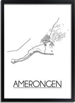 Amerongen Plattegrond poster A2 + Fotolijst Zwart (42x59,4cm) - DesignClaud