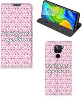 Hoesje Xiaomi Redmi Note 9 Bookcase Flowers Pink Don't Touch My Phone