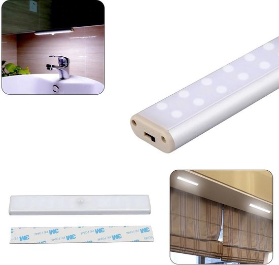 Barre lumineuse de cuisine à LED 2W IP40 avec détecteur de mouvement 40cm  LIGHT 6500K rechargeable par USB