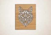 Line Art - Wolf vierkant 1 - XS - 30x25cm - Eiken - geometrische wanddecoratie