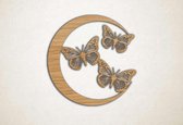 Wanddecoratie - Maan met vlinders - M - 61x60cm - Eiken - muurdecoratie - Line Art