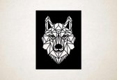 Line Art - Wolf vierkant 6 - XS - 30x23cm - Zwart - geometrische wanddecoratie