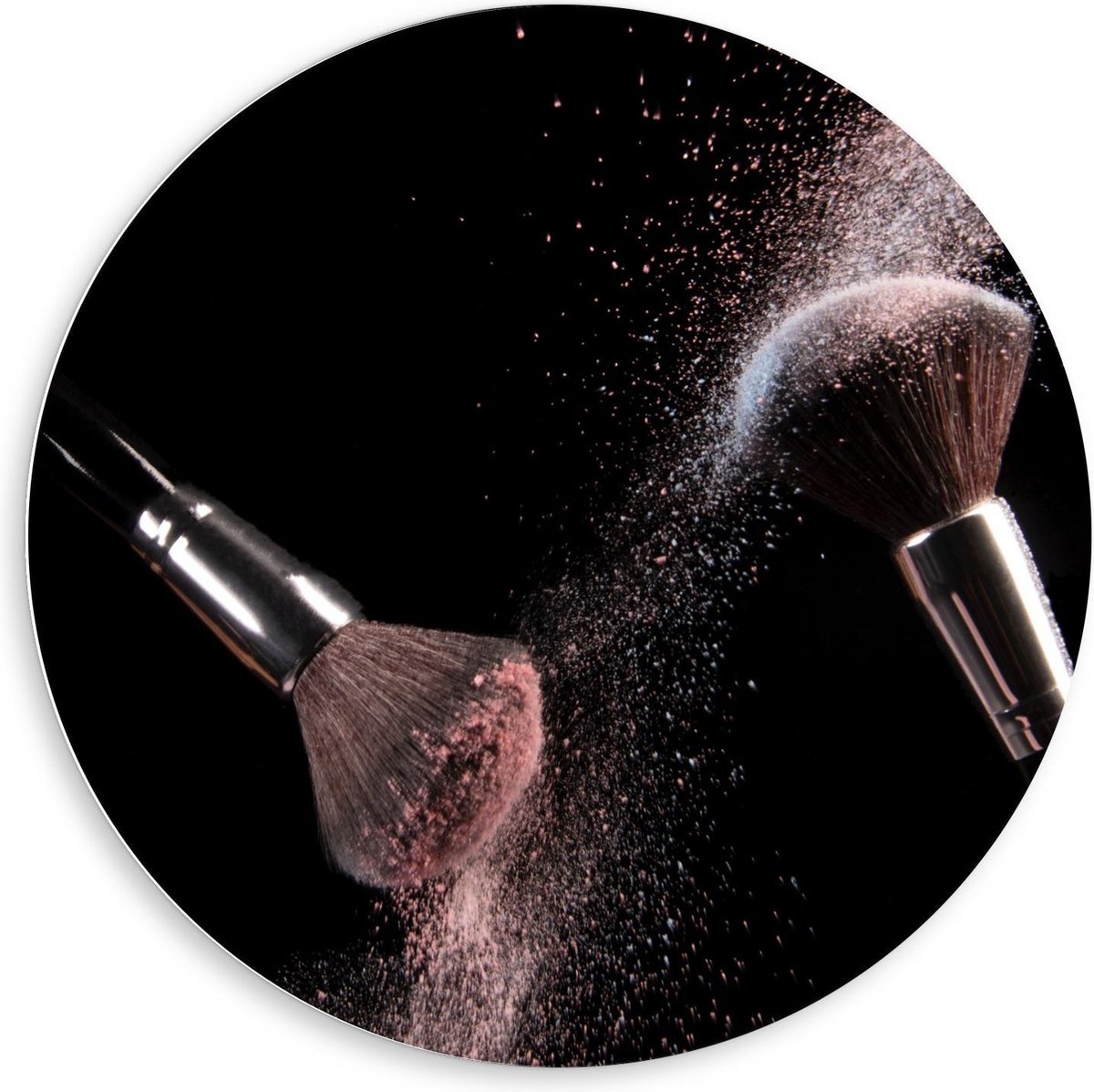 Forex Wandcirkel - Make-up Kwasten Zwarte Achtergrond - 80x80cm Foto op Wandcirkel (met ophangsysteem)