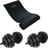 Tunturi - Fitness Set - Tunturi Vinyl Dumbbellset 28kg - Fitnessmat 160 x 60 x 0,7 cm