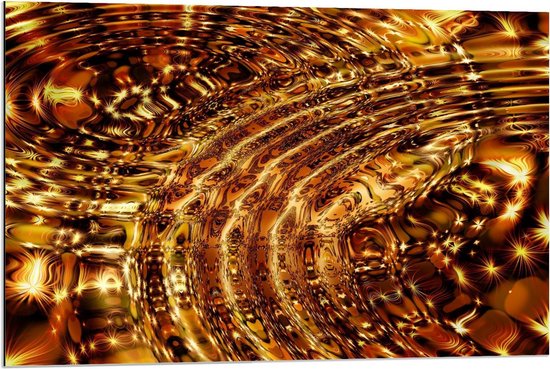 Dibond - Goud Water - 90x60cm Foto op Aluminium (Met Ophangsysteem)