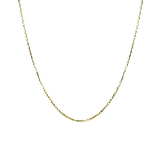 Een enkele 14 karaat gouden ketting met venetiaanse schakel op een witte achtergrond.