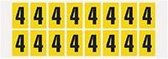 Cijfer stickers 0-9 - zelfklevende folie - 20 kaarten - geel zwart teksthoogte 25 mm Cijfer 4