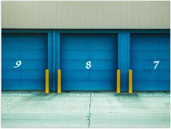 Poster – Garage Deuren Blauw met Cijfers - 40x30cm Foto op Posterpapier