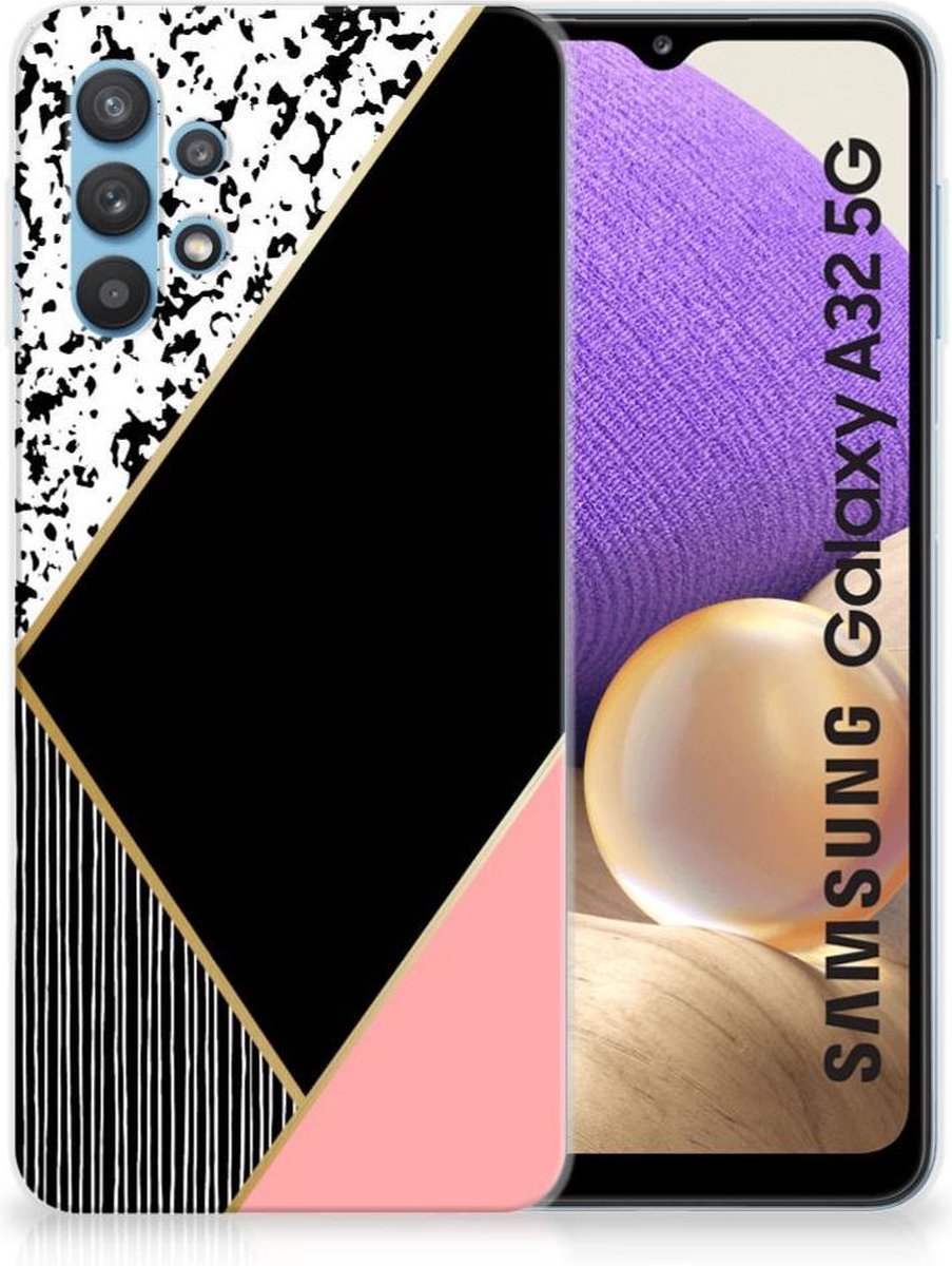 Samsung Galaxy A32 5G TPU Hoesje Zwart Roze Vormen