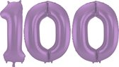 De Ballonnenkoning - Folieballon Cijfer 100 Paars Metallic Mat - 86 cm